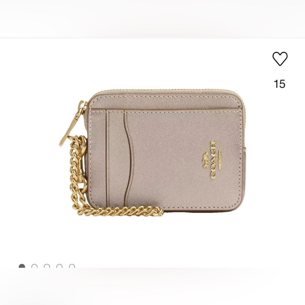 Coach Metallic Card Holder with Gold Chain